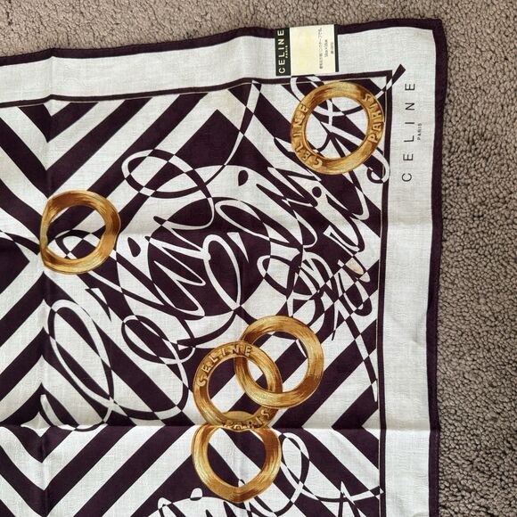 Authentic Celine Multicolor Women’s Small Scarf Cotton Handkerchief Foulard - Picture 3 of 4